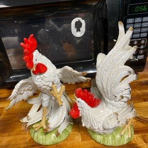 2 rooster glass decorations